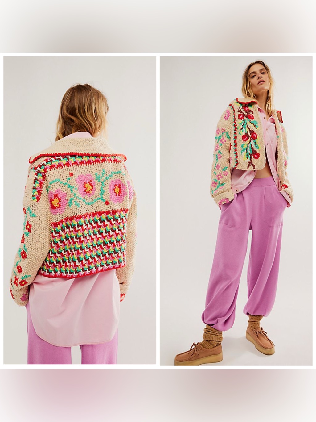 Free People Strawberry Cardi Crochet Cardigan Floral Medium